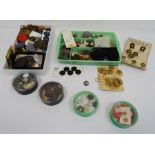 Quantity of assorted buttons to include leather buttons, tortoiseshell-style buttons, fabric