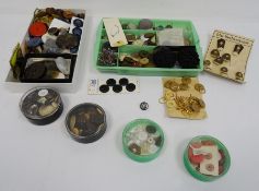 Quantity of assorted buttons to include leather buttons, tortoiseshell-style buttons, fabric