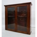 20th century mahogany two door display cabinet, cavetto moulded cornice above two glazed doors