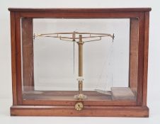 Cased set of laboratory scales, 38cm high