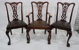 Set of seven (6+1) 20th century Georgian style mahogany dining chairs with brown leatherette