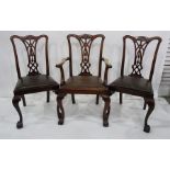 Set of seven (6+1) 20th century Georgian style mahogany dining chairs with brown leatherette