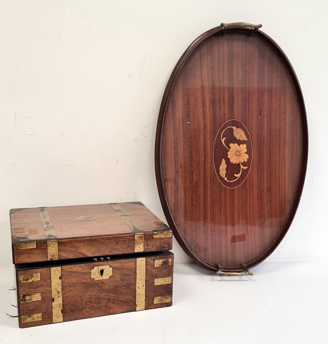 19th century mahogany and brass-bound writing slope and a twin-handled mahogany tray (2)