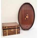 19th century mahogany and brass-bound writing slope and a twin-handled mahogany tray (2)