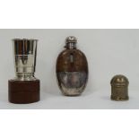 Early 20th century silver and leather-mounted glass hip flask, Sheffield 1903, Walker & Hall, a