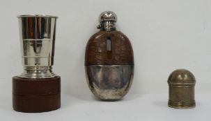 Early 20th century silver and leather-mounted glass hip flask, Sheffield 1903, Walker & Hall, a