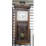 Early 20th century wall clock with glazed door, painted dial decorated with Arabic numerals and