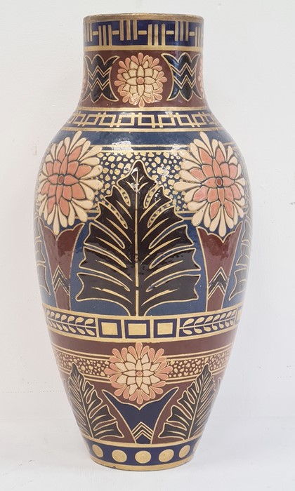 Large Wedgwood baluster-shaped vase in brown, blue, black and gilt highlights, embossed to base