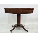 19th century tea table with 'Plum Pudding' mahogany cross-banded top, opening to reveal interior,