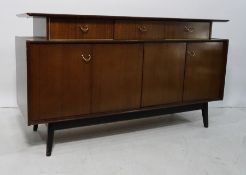 Ernst Gomme G-Plan sideboard, rectangular top with three drawers and two folding cupboard doors, 148