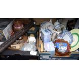 Quantity of mixed ceramics and glassware including a handkerchief vase, a pair of alabaster horse