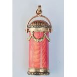 Carl Faberge pink enamel, gold and diamond-set cachou box or scent bottle holder by workmaster