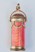 Carl Faberge pink enamel, gold and diamond-set cachou box or scent bottle holder by workmaster