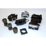 A quantity of cameras and lenses to include a Coronet Dynamic camera, Rank Aldis 200, Kodak