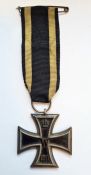 German Iron Cross, First World War, dated 1914 on black and white striped ribbon