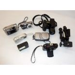 A quantity of cameras to include Sony Cyber-shot digital camera, Panasonic TZ2 lumix, Konica Minolta