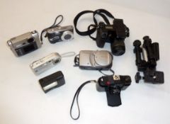 A quantity of cameras to include Sony Cyber-shot digital camera, Panasonic TZ2 lumix, Konica Minolta