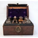 A 19th Century leather cased medicine box, with fitted compartments, glass medicine bottle, four