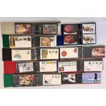 Twelve stamp albums, FDCs and PHQ cards from Jersey and Isle of Man (1 box)
