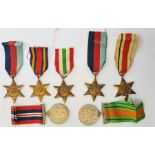 Collection of seven WW2 medals, Burma Star 1939 - 45 star, France and Germany Star, Africa Star,