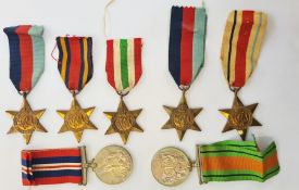 Collection of seven WW2 medals, Burma Star 1939 - 45 star, France and Germany Star, Africa Star,