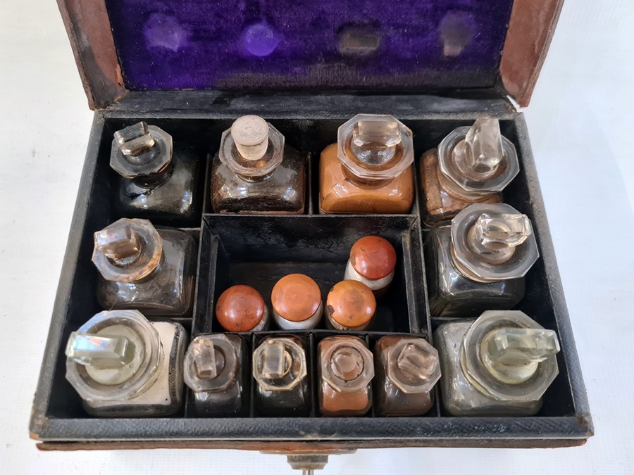 A 19th Century leather cased medicine box, with fitted compartments, glass medicine bottle, four - Image 3 of 3