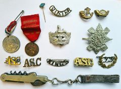 Quantity of various military brass badges and buttons, various regiments and other items