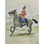 Seven various prints of cavalry on horseback, three other military uniform prints, prints showing