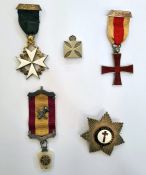 Masonic interest; masonic medals to include a red enamel and silver cross, white enamel star,