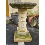 Composite stone-effect circular birdbath