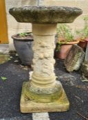 Composite stone-effect circular birdbath