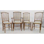 Set of four (3+1) stickback beech-framed chairs with padded seats, turned legs (4)