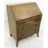 20th century  mahogany bureau of three drawers by |James Reeve, on splayed feet, 72.5cm x 95.5cm