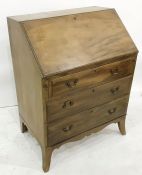 20th century  mahogany bureau of three drawers by |James Reeve, on splayed feet, 72.5cm x 95.5cm