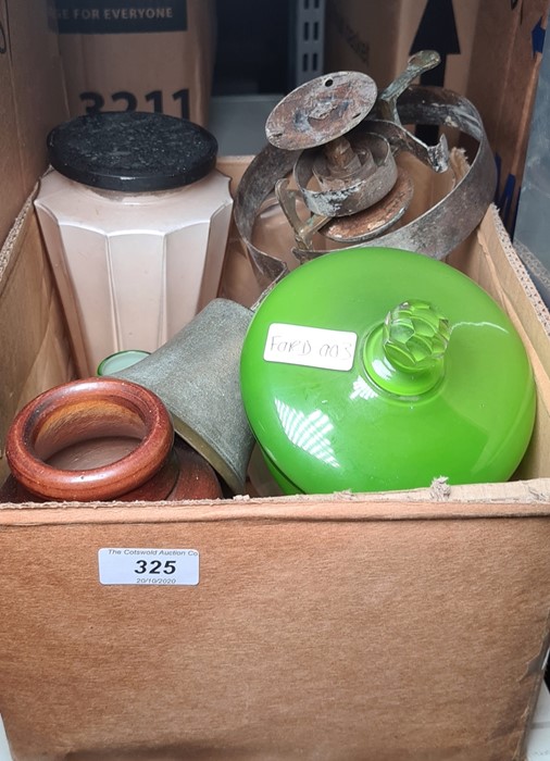 Assorted glassware and a sprung door bell (1 box)