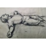 Unattributed Charcoal drawing Man lying on the ground, 22cm x 32.5cm