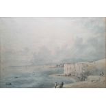 Attributed to Anthony Devis (1729-1817) Watercolour drawing Coastal scene with figures on a path