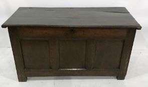 18th century oak coffer, the rectangular top with moulded edge above three plain panels to the