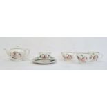 Susie Cooper hand-painted tea set for two, comprising teapot, milk jug, sugar bowl, two cups and