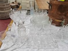 Assorted glassware to include Royal Brierley wines and bowl, LSA stem vase, small glass decanter and