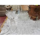 Assorted glassware to include Royal Brierley wines and bowl, LSA stem vase, small glass decanter and