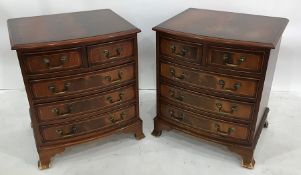 Pair of 20th century mahogany bowfront bedside chests of two short over three long drawers, ogee