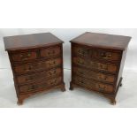 Pair of 20th century mahogany bowfront bedside chests of two short over three long drawers, ogee