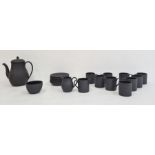 Wedgwood black jasper coffee service for eight persons, comprising coffee pot, milk jug, sugar bowl,