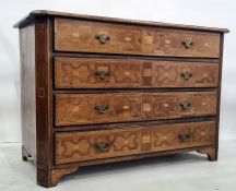 18th century North Italian walnut and marquetry inlaid chest of four long drawers, the top with