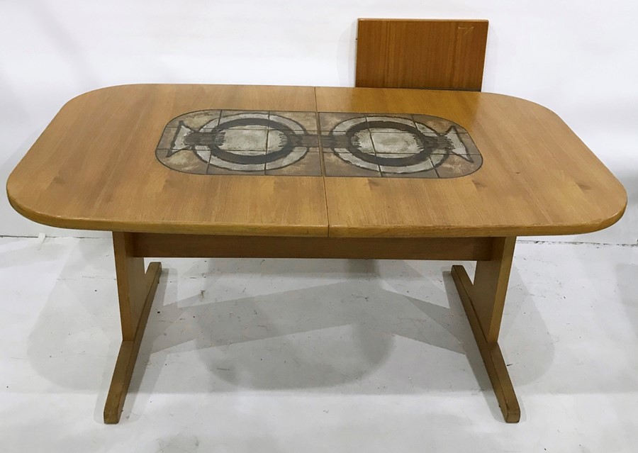 20th century Danish teak Gangso Mobler extending dining table with teak and tile extending leaf,