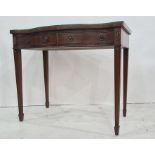 Reproduction mahogany serpentine-fronted two-drawer side table on square section tapering supports