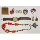 Quantity of costume jewellery, bead necklaces, clip-on earrings, trinket boxes, brooches, etc (3