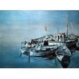 After Roland Hilder Colour print Fishing boats moored  R Quaile Watercolour drawing "High and