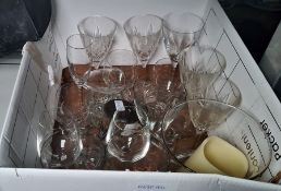 Quantity of glassware to include wines, vase and ceramics to include commemorative, Aynsley,